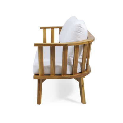 2-Person Outdoor Acacia Wood Patio Seating Group with Cushions and Coffee Table