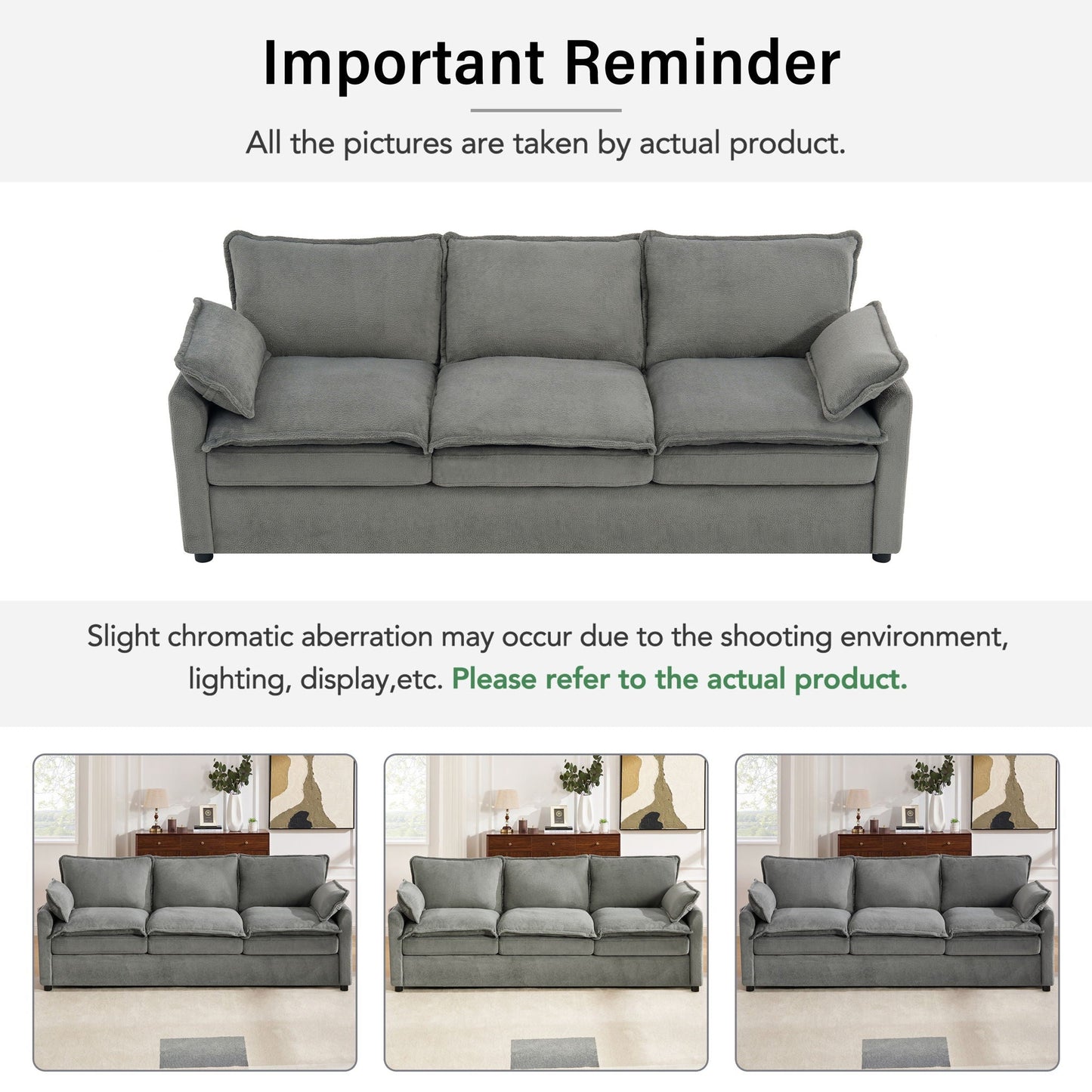 Modern 3 Seater Sofa With Side Storage Pockets For Living Room