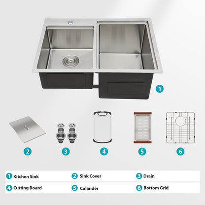 Outdoor Double Bowl Drop In Sink With Workstation - Brushed Nickel