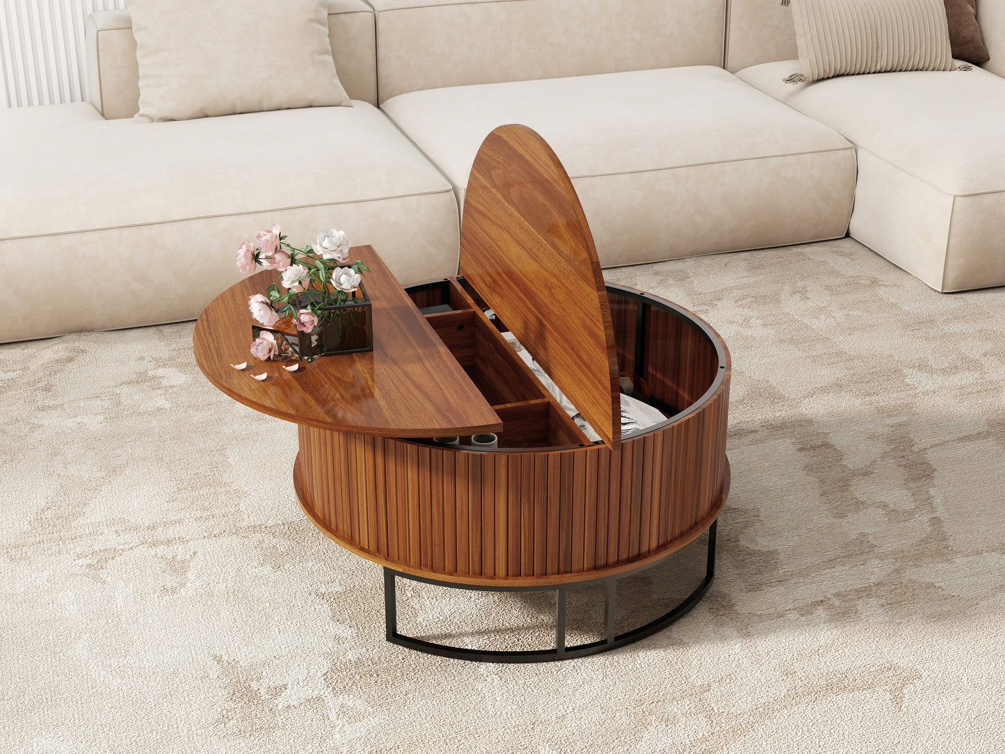 31.5" Round Coffee Table with Storage