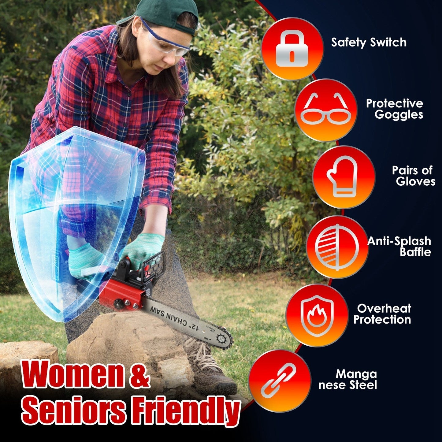 12" Cordless Chainsaw – Brushless, Dual 21V Batteries, Auto Oiler