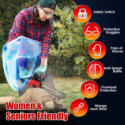 12" Cordless Chainsaw – Brushless, Dual 21V Batteries, Auto Oiler