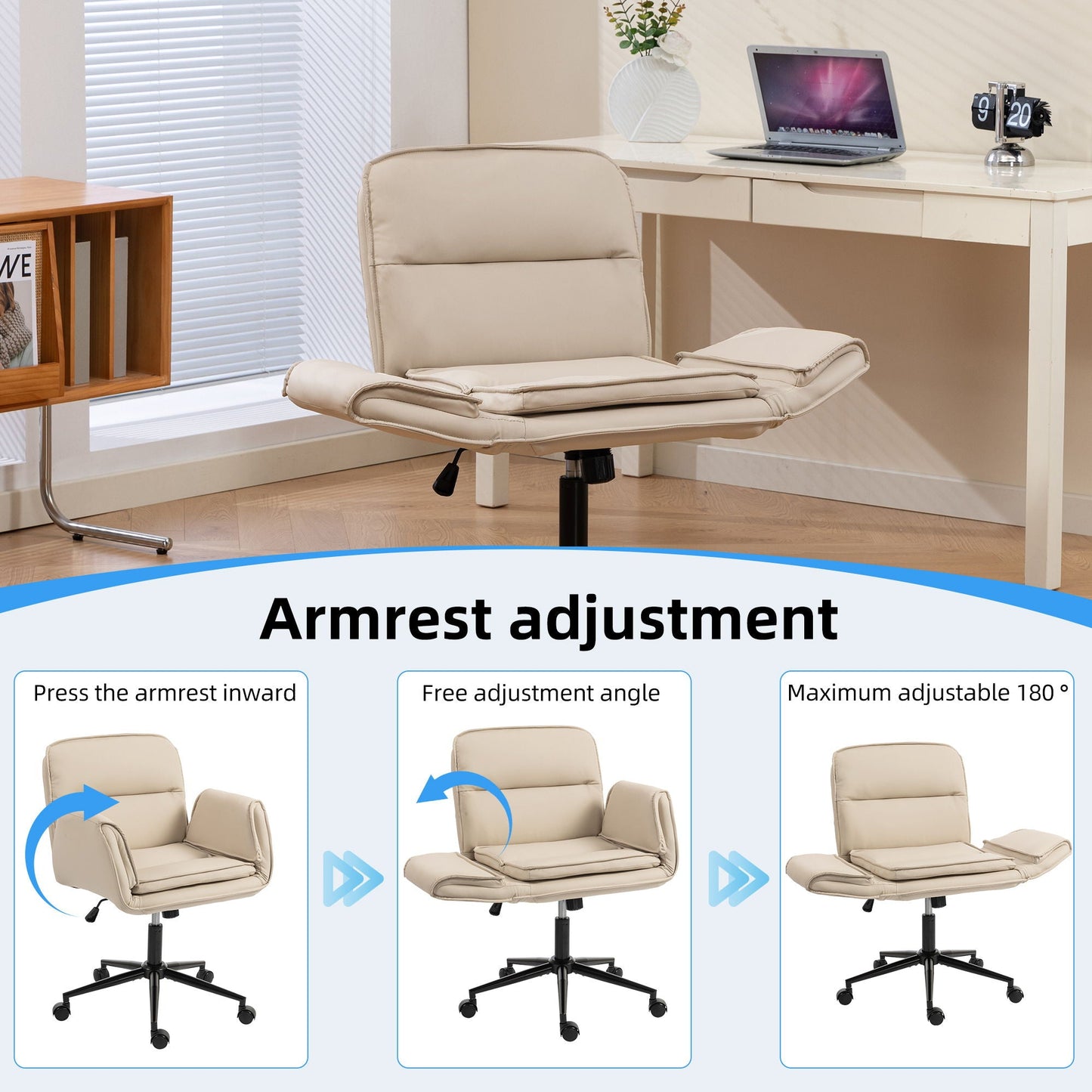 Criss Cross Swivel Desk Chair With Adjustable Armrests & Wheels For Home Office