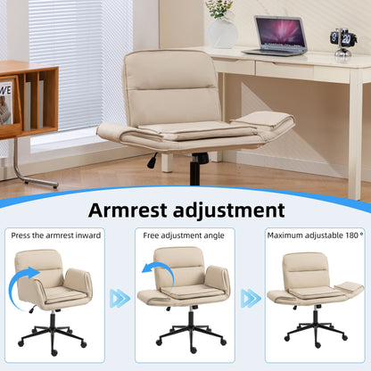 Criss Cross Swivel Desk Chair With Adjustable Armrests & Wheels For Home Office