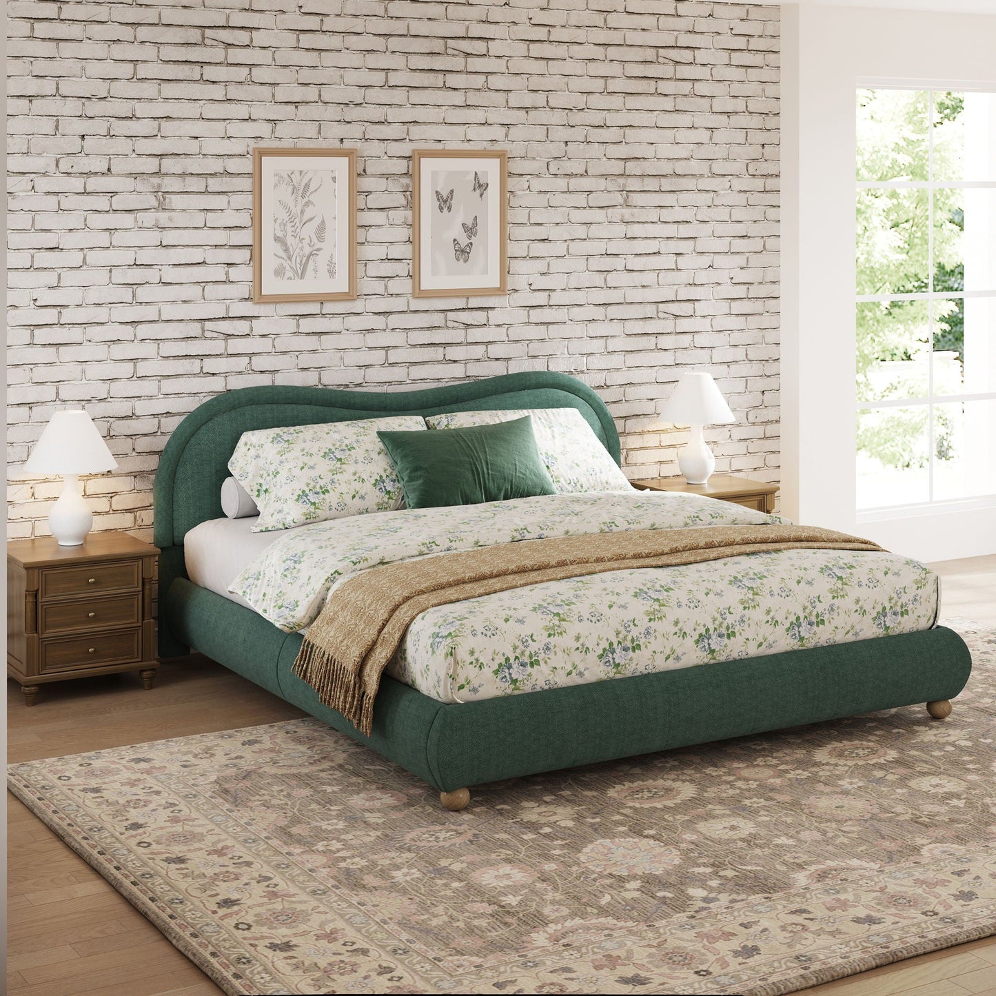 Upholstered Platform Bed Frame With Curved Headboard