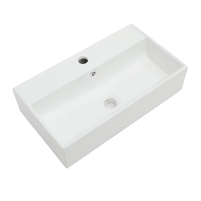 Modern Ceramic Rectangular Wall Mounted Bathroom Sink With Faucet Hole & Overflow
