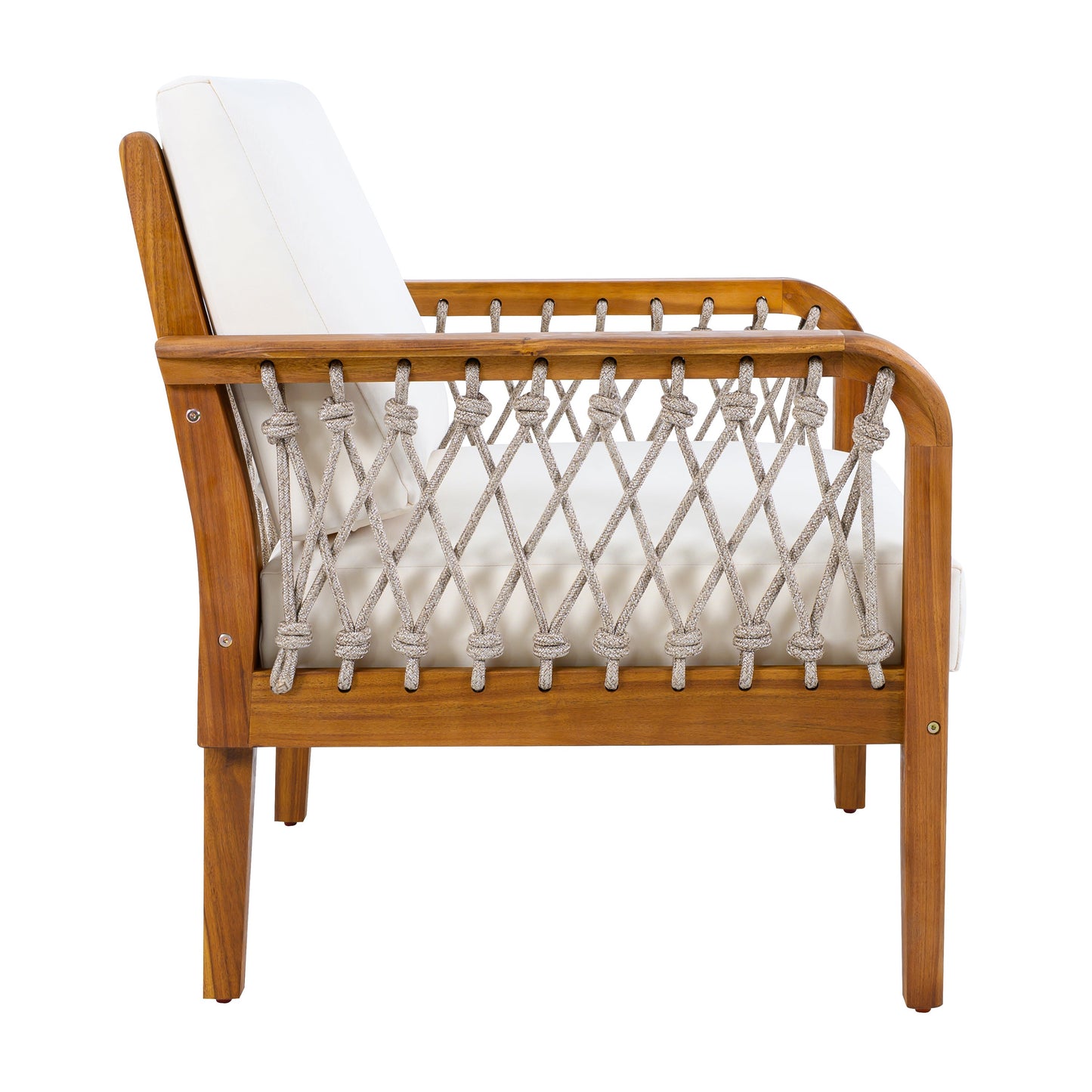 Outdoor Acacia Wood Loveseat & Coffee Table Set with Handwoven Rope, Teak Finish