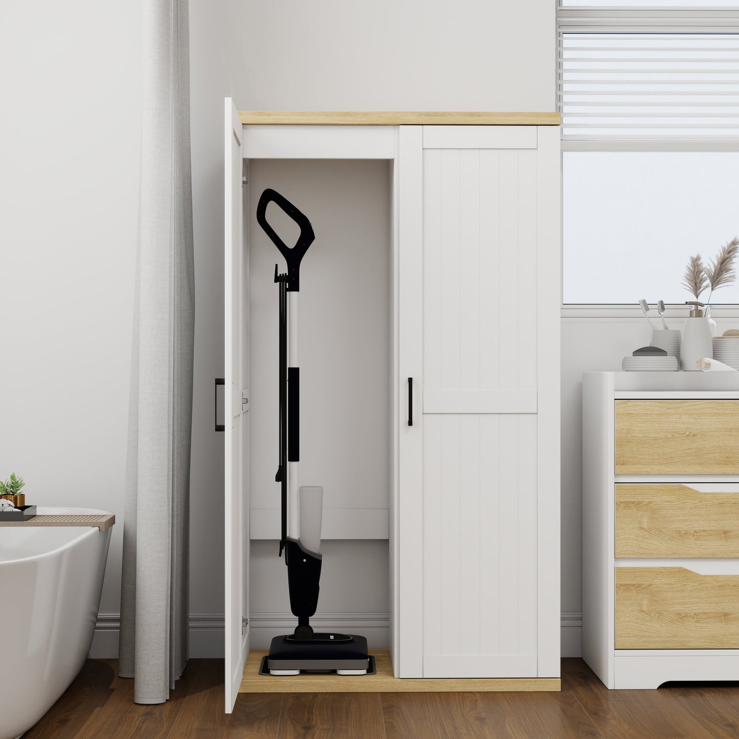 55.1" Tall Wooden Vacuum Storage Cabinet with Adjustable Shelf