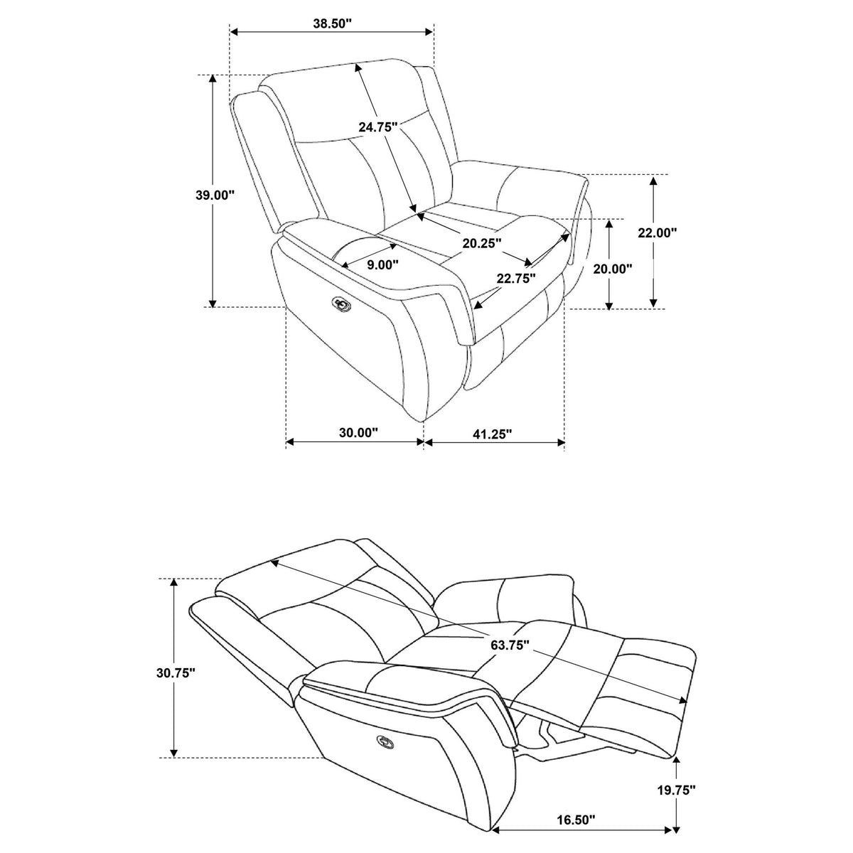 Franklin - Upholstered Padded Arm Glider Recliner - Charcoal