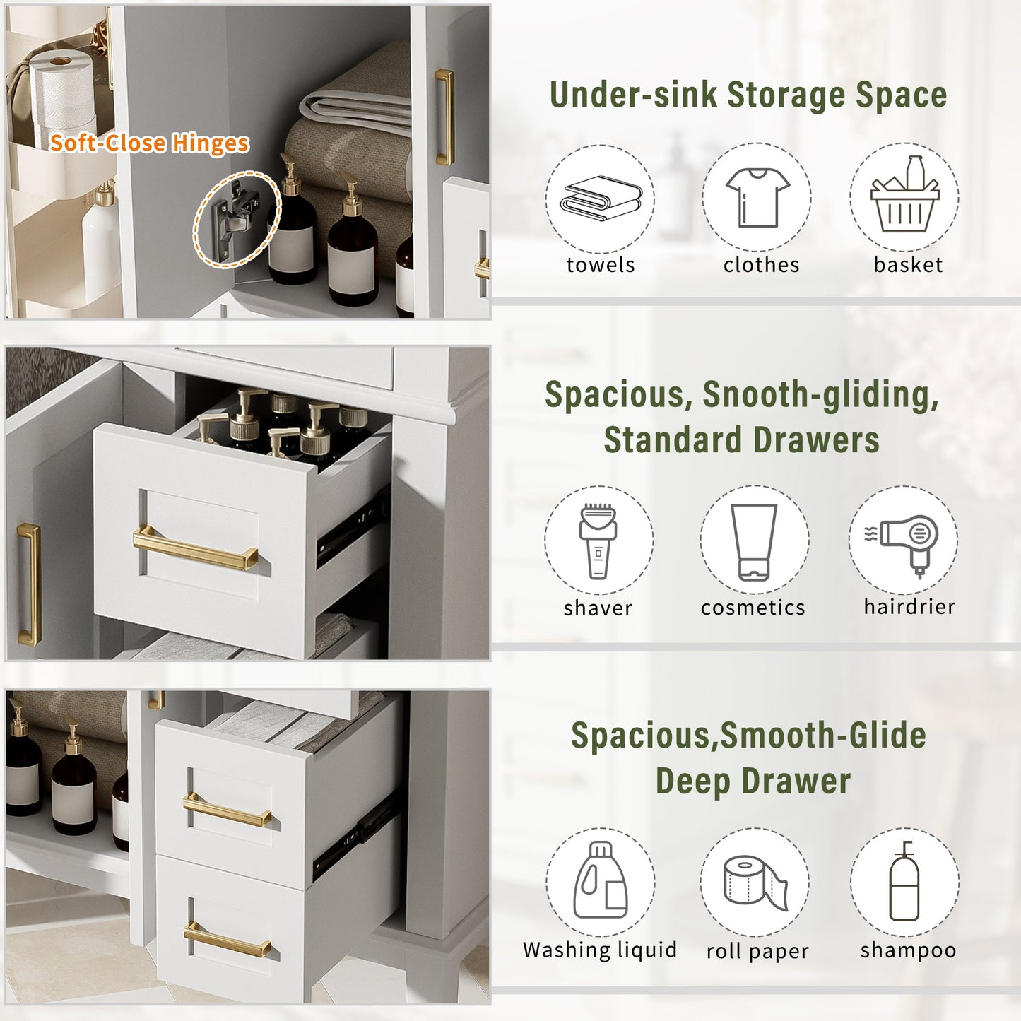 30" Bathroom Vanity with Ceramic Sink and Modern Storage Cabinet