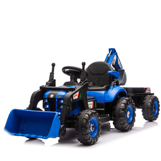 24V Kids Ride-On Electric Tractor Toy with 4-in-1 Construction Attachments