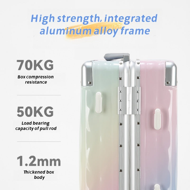 Aluminum Frame Hard Shell Luggage, Colorful And Fashionable, No Zipper Aluminum Frame, TSA Lock, With Cup Holder USB Interface, Aluminum Frame Travel Box, Durable Password Box