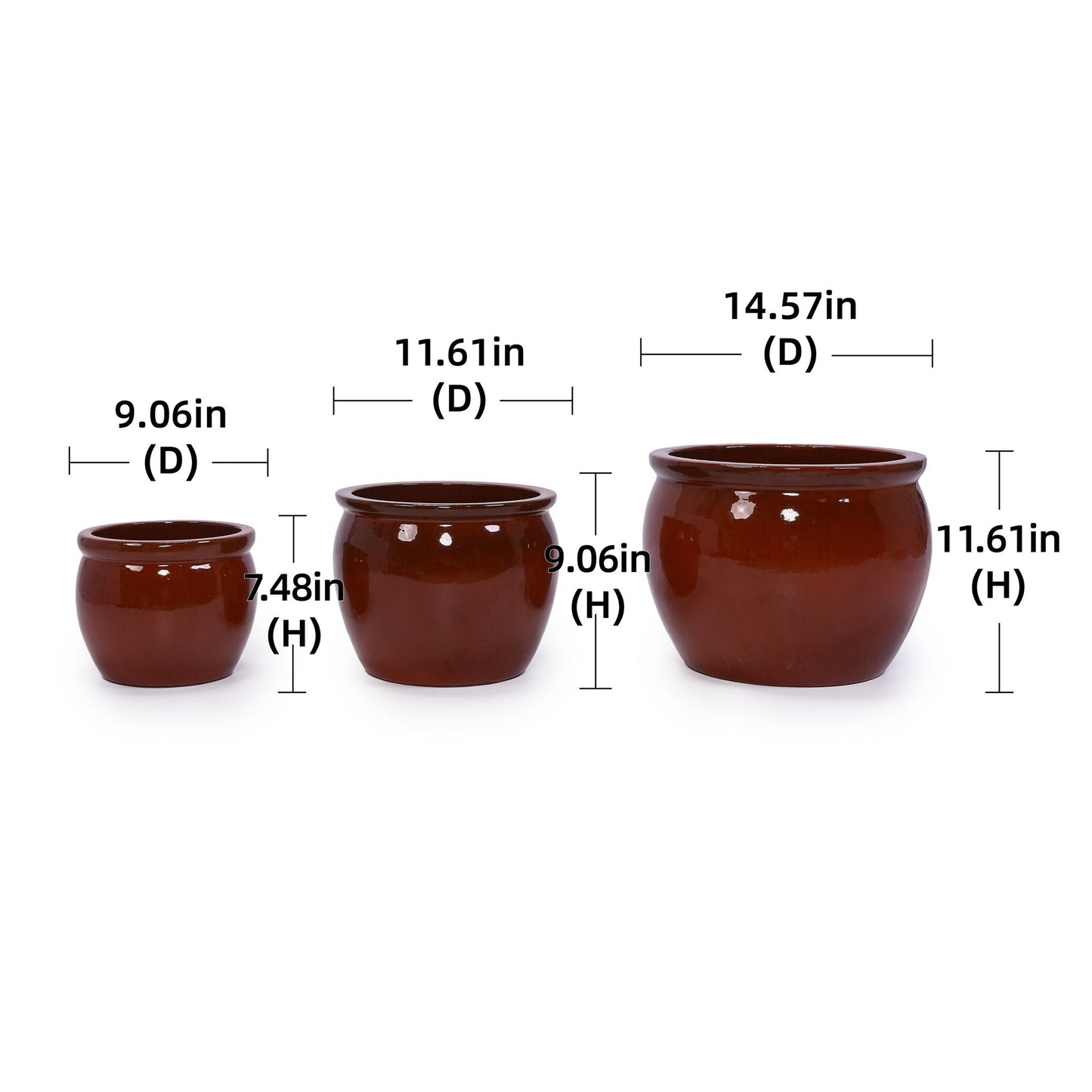 3 Pieces Ceramic Flowerpot Planter for Patio, Garden or Windowsills