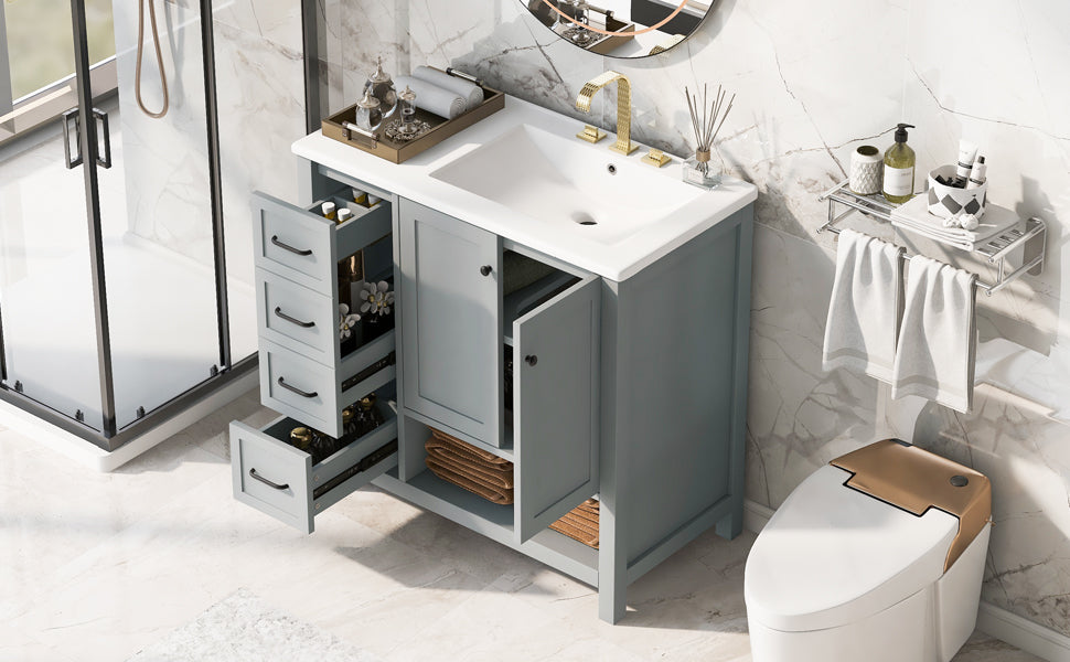 36" Bathroom Vanity with Sink Top and Storage Cabinet