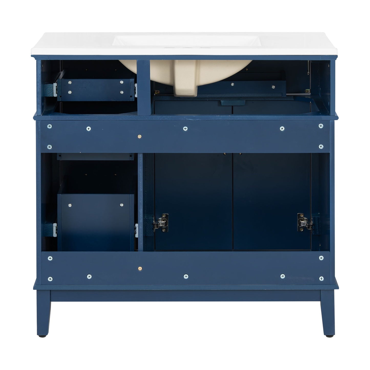 Bathroom Vanity With Ceramic Sink, Soft-Close Doors, 4 Storage Drawers - Blue