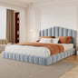 Velvet Upholstered Queen Bed with Shell-Shaped Headboard