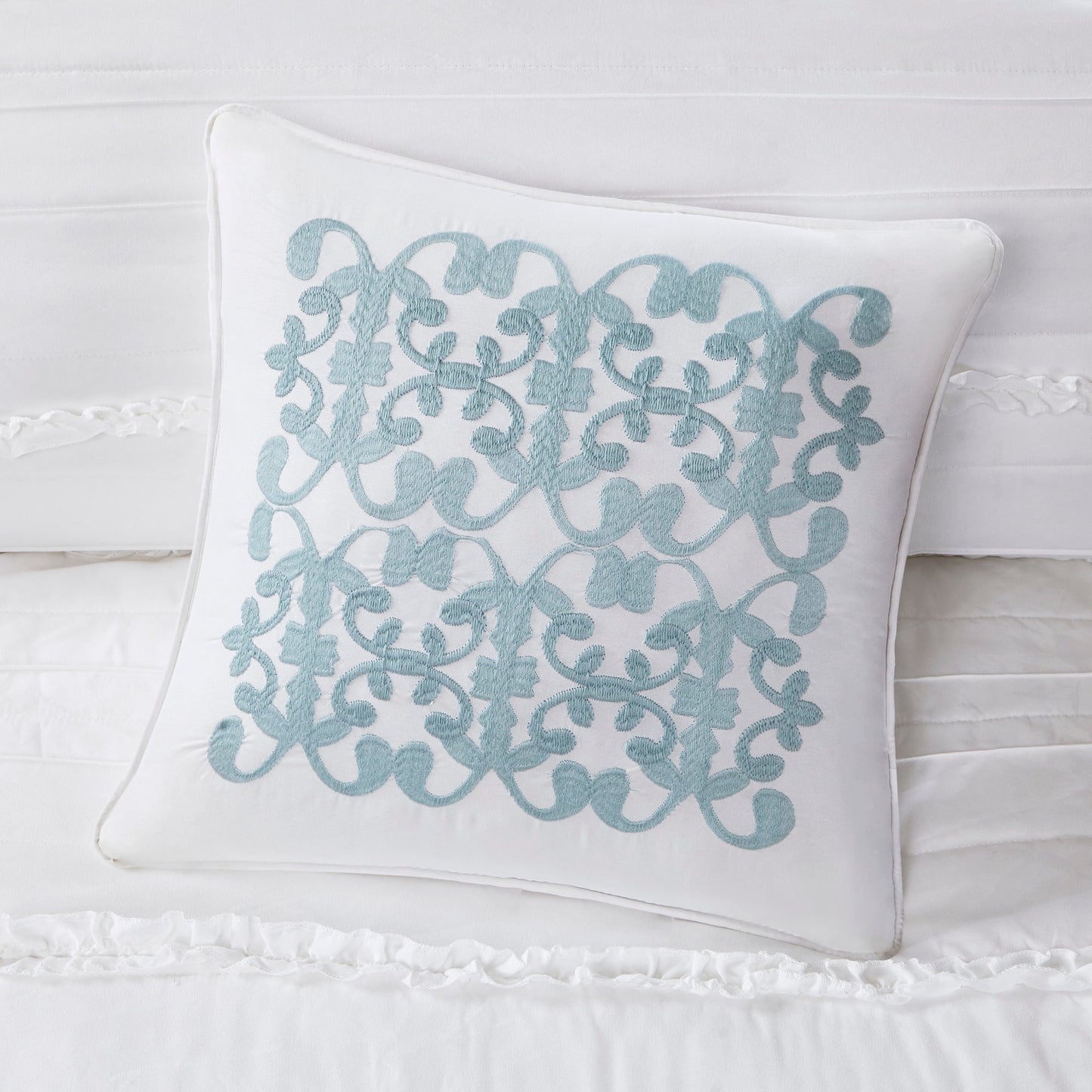 5 Piece Microfiber Ruffled Comforter Set - White California King