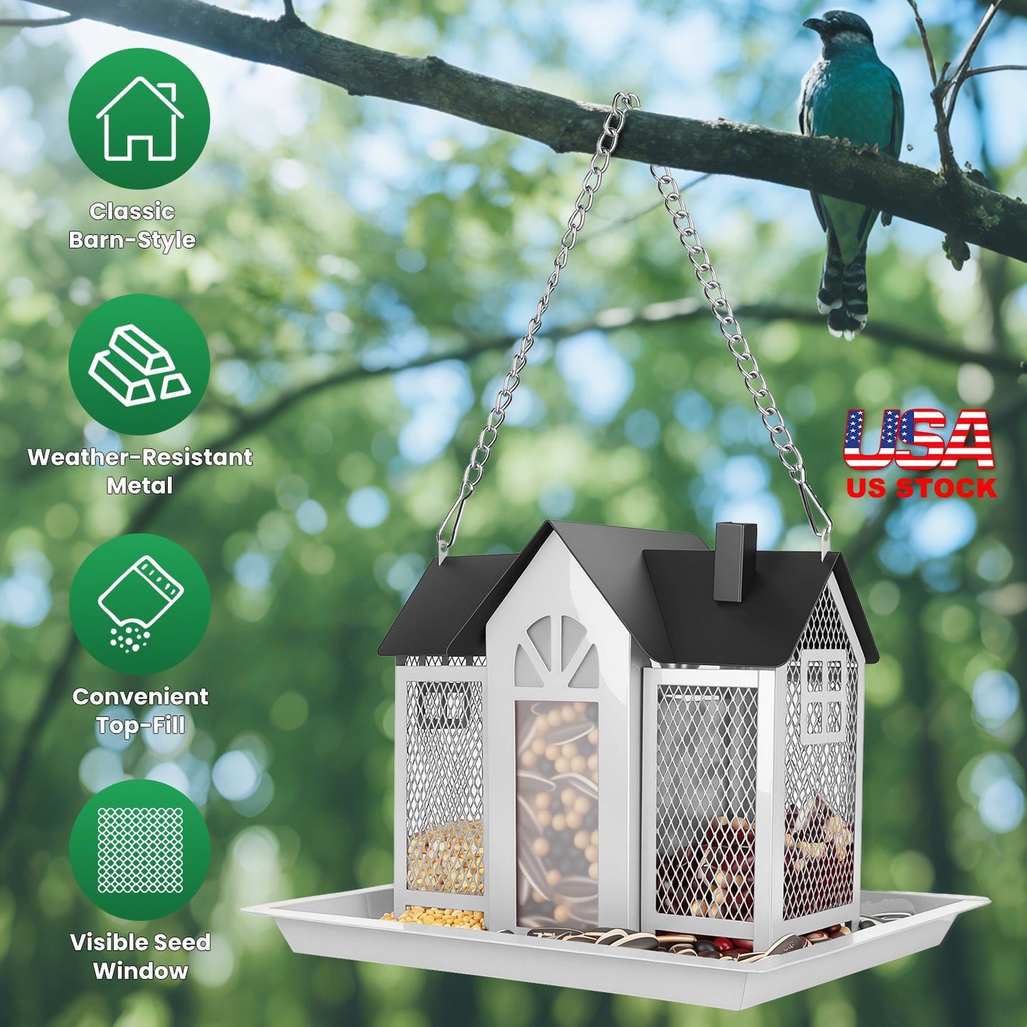 Barn Bird Feeder with Lift Top Lid and Viewing Window
