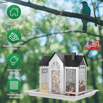 Barn Bird Feeder with Lift Top Lid and Viewing Window