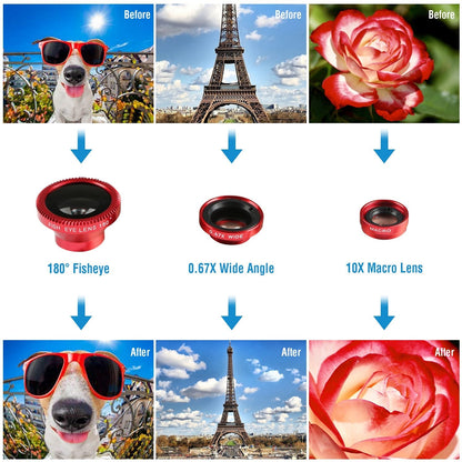 Phone Camera Lens Kit Magnetic 180¡Fisheye Lens 0.67xWide Angle 10X Macro Lens for iPhone X /8/7/6s Samsung Galaxy S10/S9