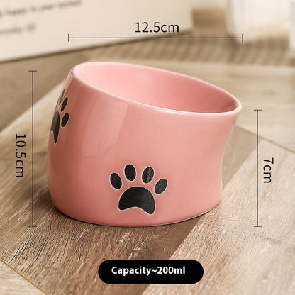 Drinking Water Neck Protection Pet Ceramic Oblique Mouth High Foot Food Basin