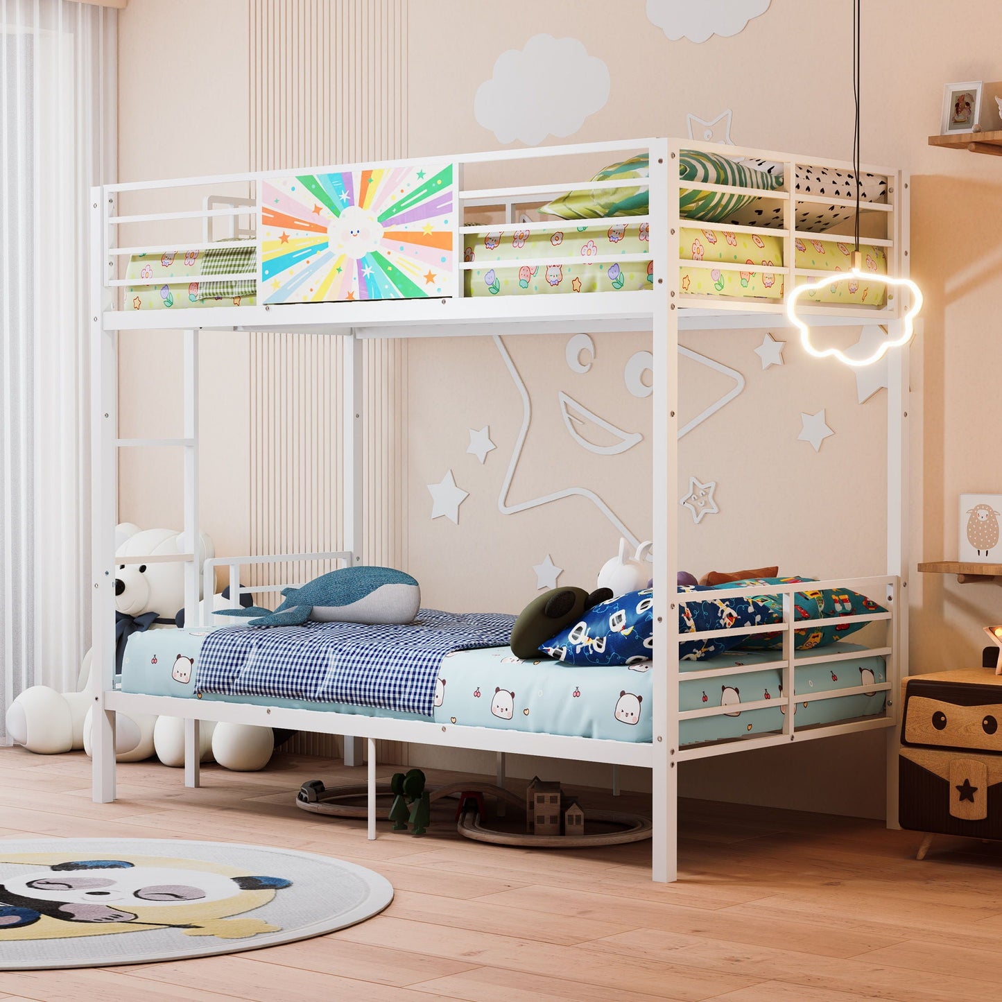 Bunk Bed, Convertible To 2 Separate Twin Size Beds & Full Length Guardrail & Ladder, No Box Spring Needed - White