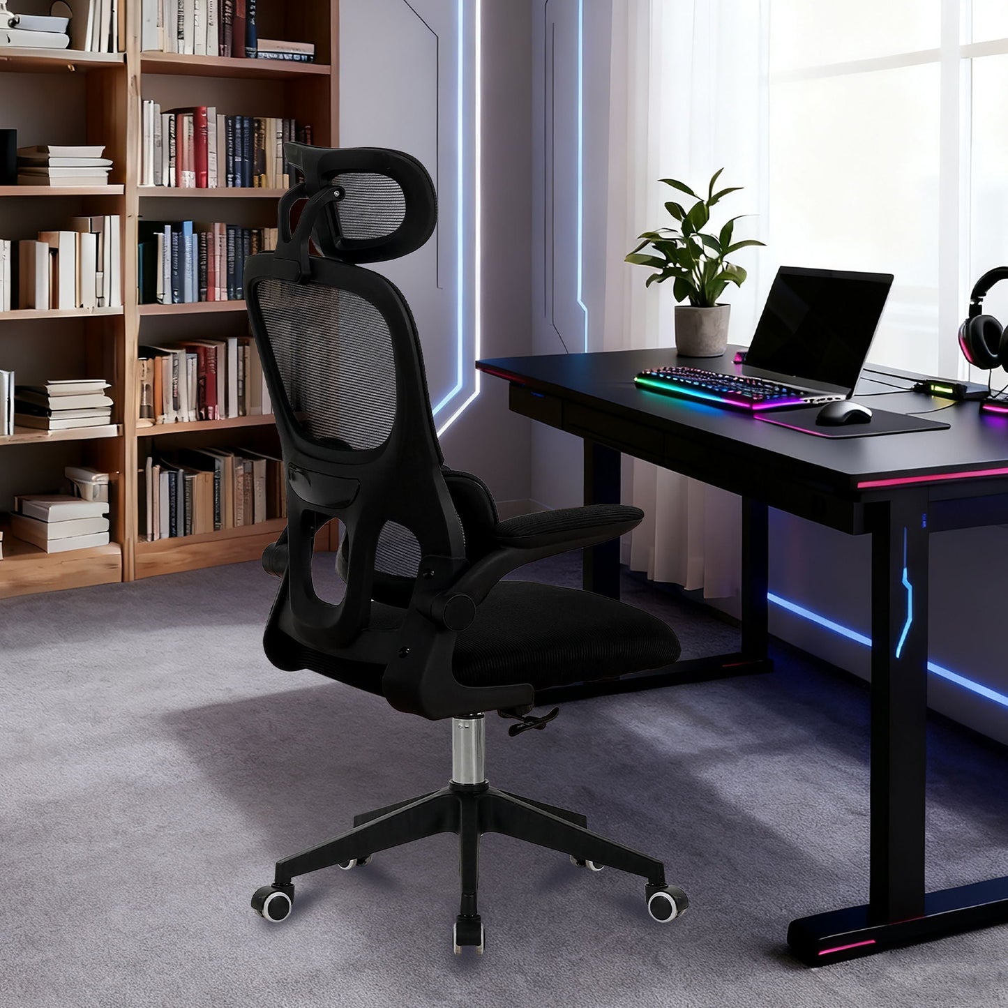 High Back Ergonomic Swivel Rolling Office Chair With Tilt Function, 3D Headrest, Lumbar Support - Black