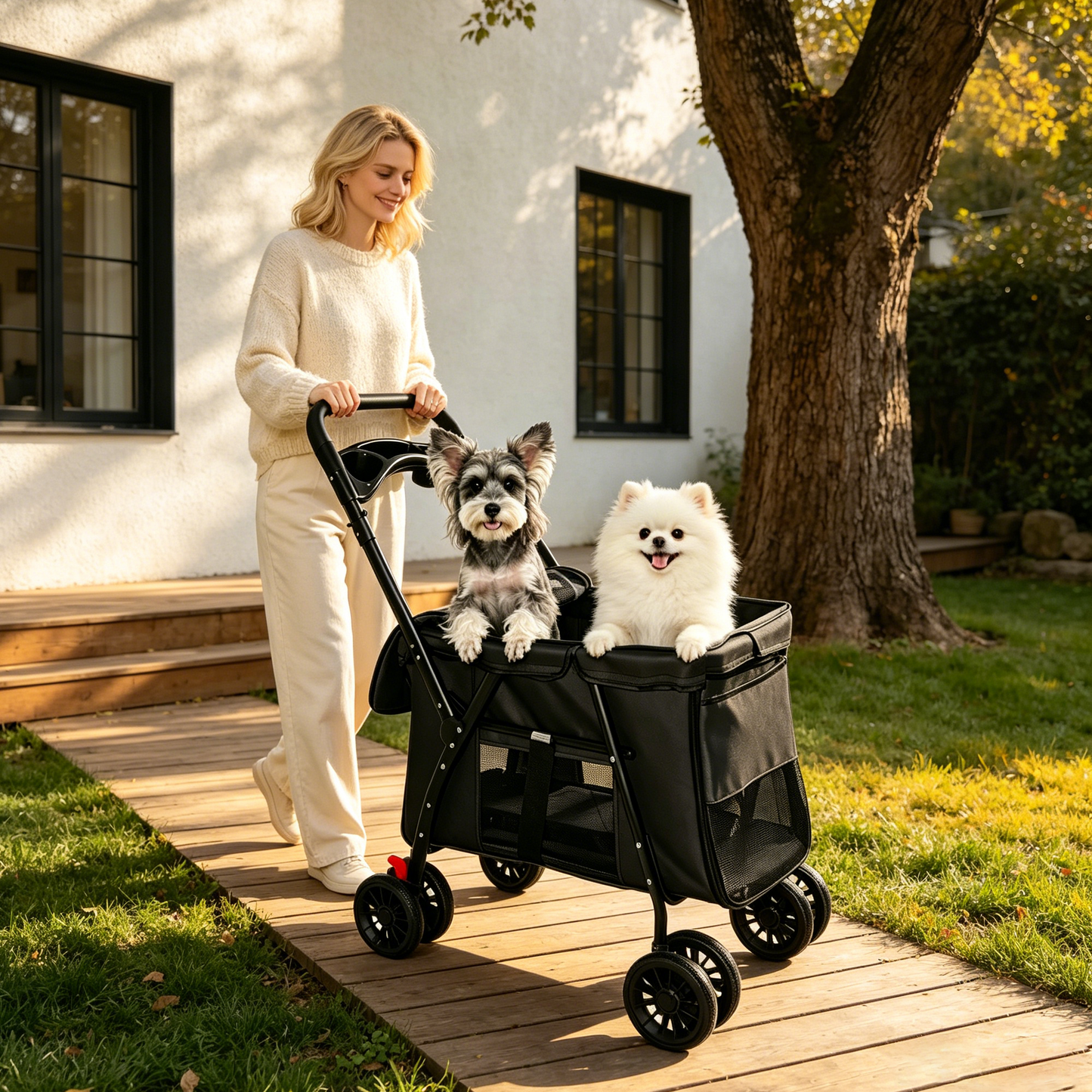 Pet Stroller Foldable 4-Wheel Design with Breathable Mesh