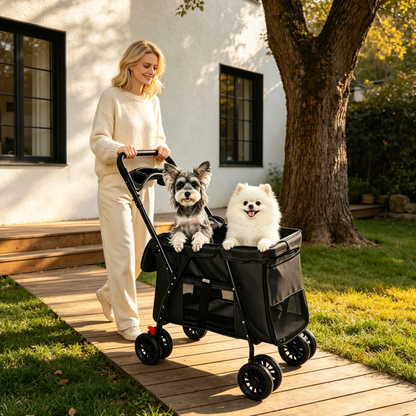 Pet Stroller Foldable 4-Wheel Design with Breathable Mesh