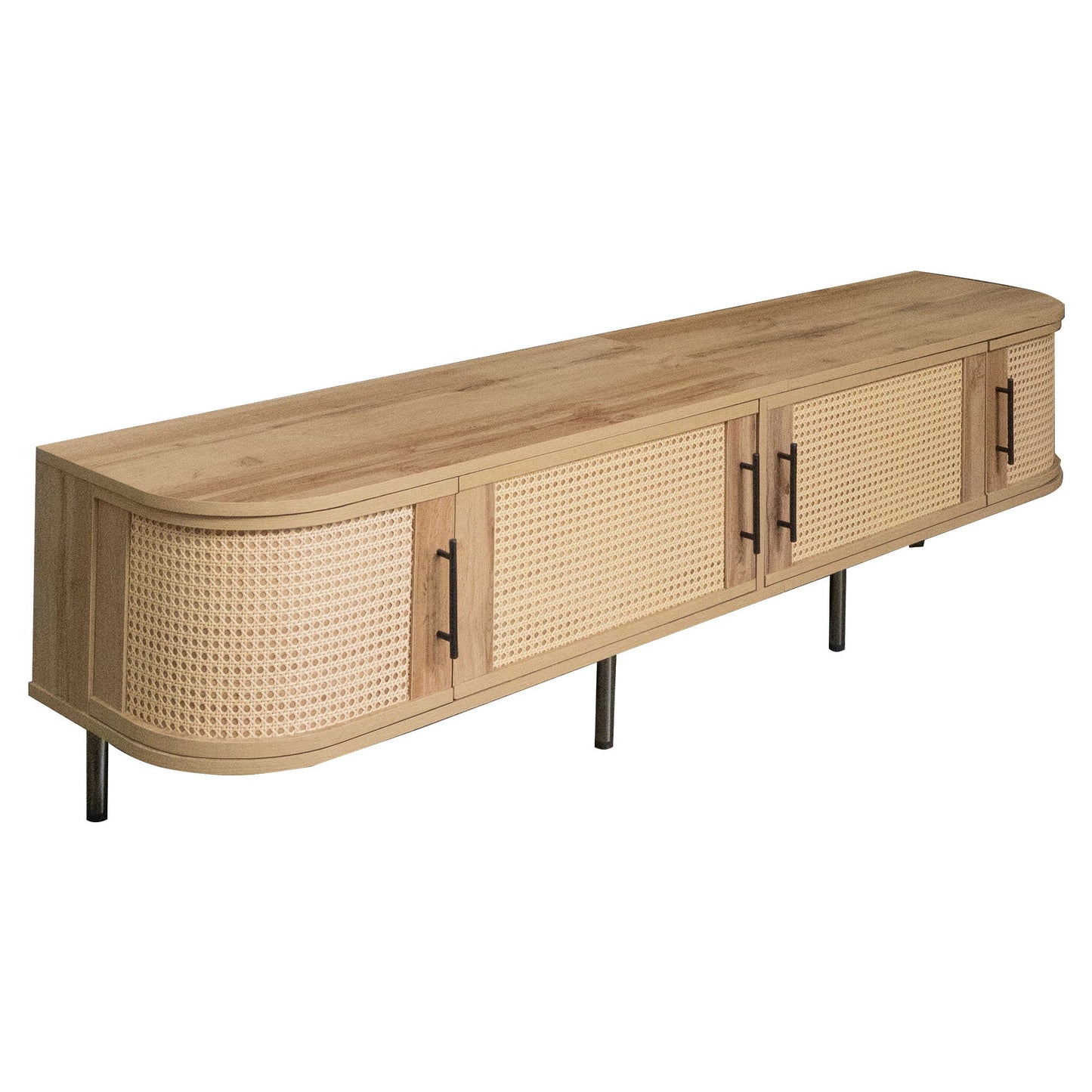 70" TV Stand With Doors, Construction For TVs Up To 80" - Natural Wood