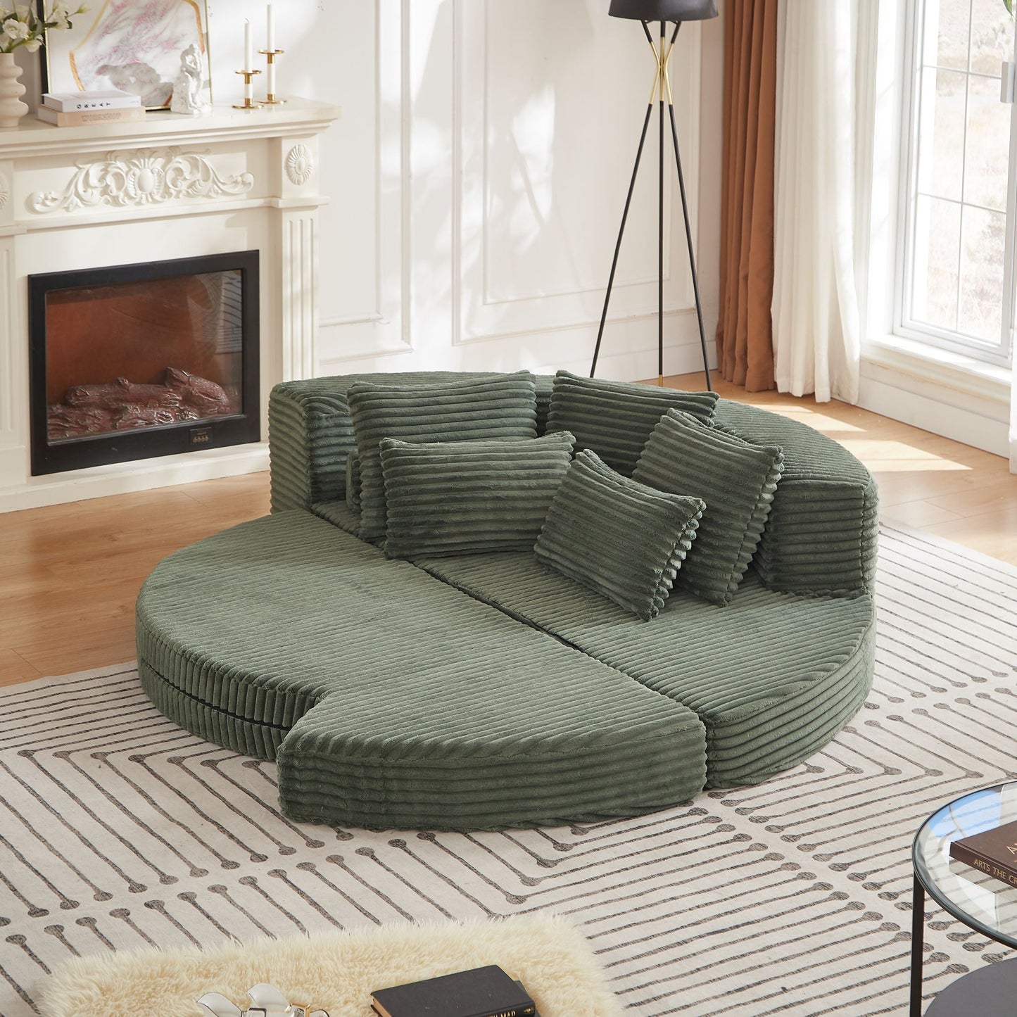 Semi Circular 2 In 1 Sofa Bed With Neck Pillow