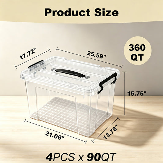 4 Pack 90 QT Plastic Storage Bins with Lids