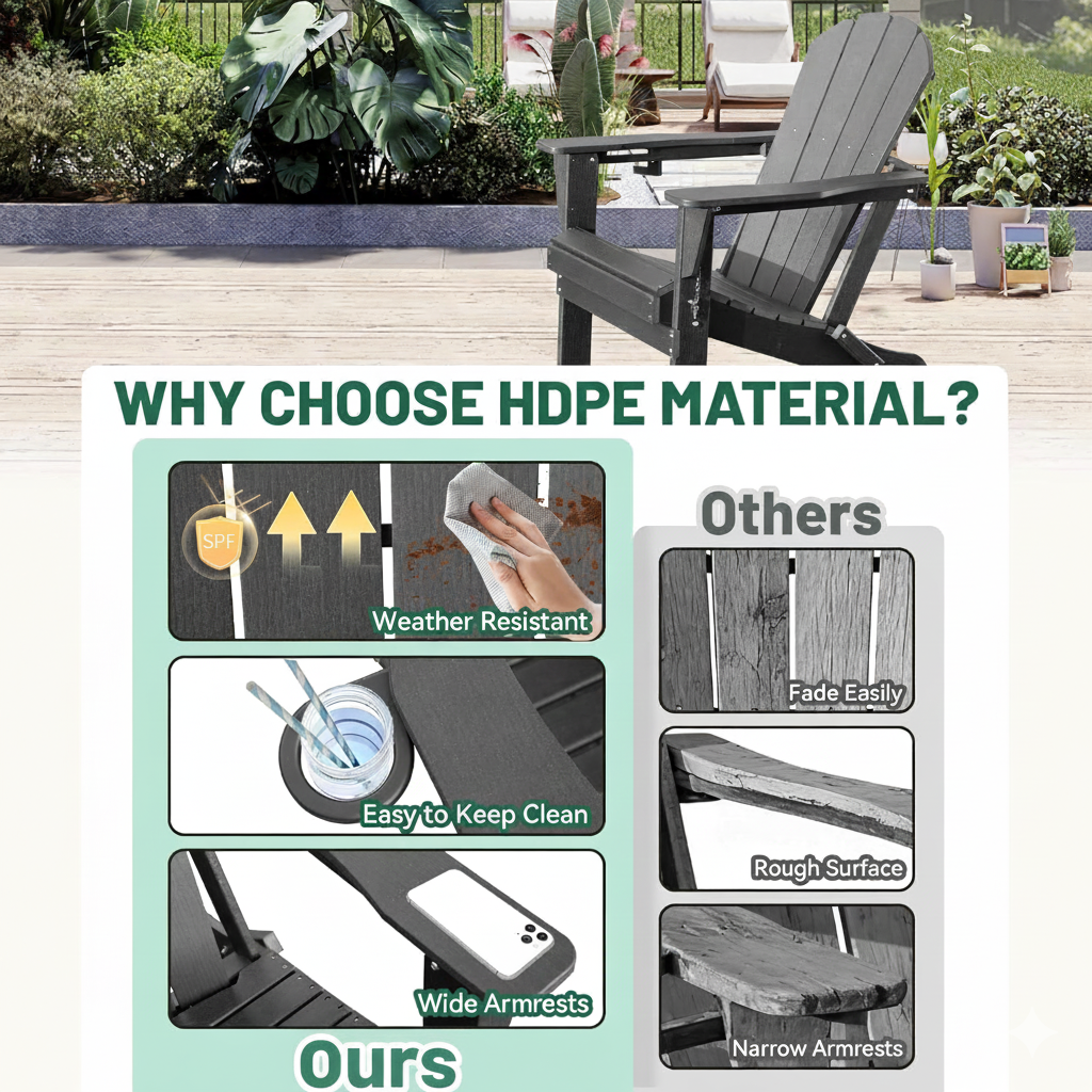 Adirondack Chair with Folding Design and Cup Holder - Gray