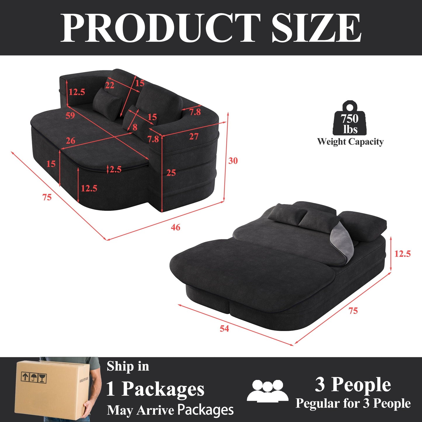2 In 1 Foldable Sofa Bed With Multi Functional Blanket, Floor Lounge Sofa