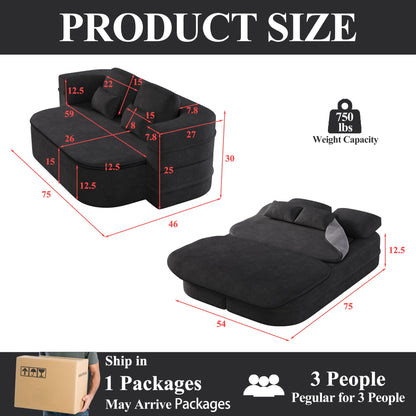 2 In 1 Foldable Sofa Bed With Multi Functional Blanket, Floor Lounge Sofa