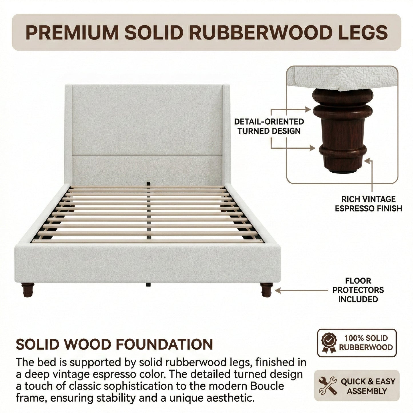 52.7" Tall Upholstered Wingback Queen Platform Bed Frame