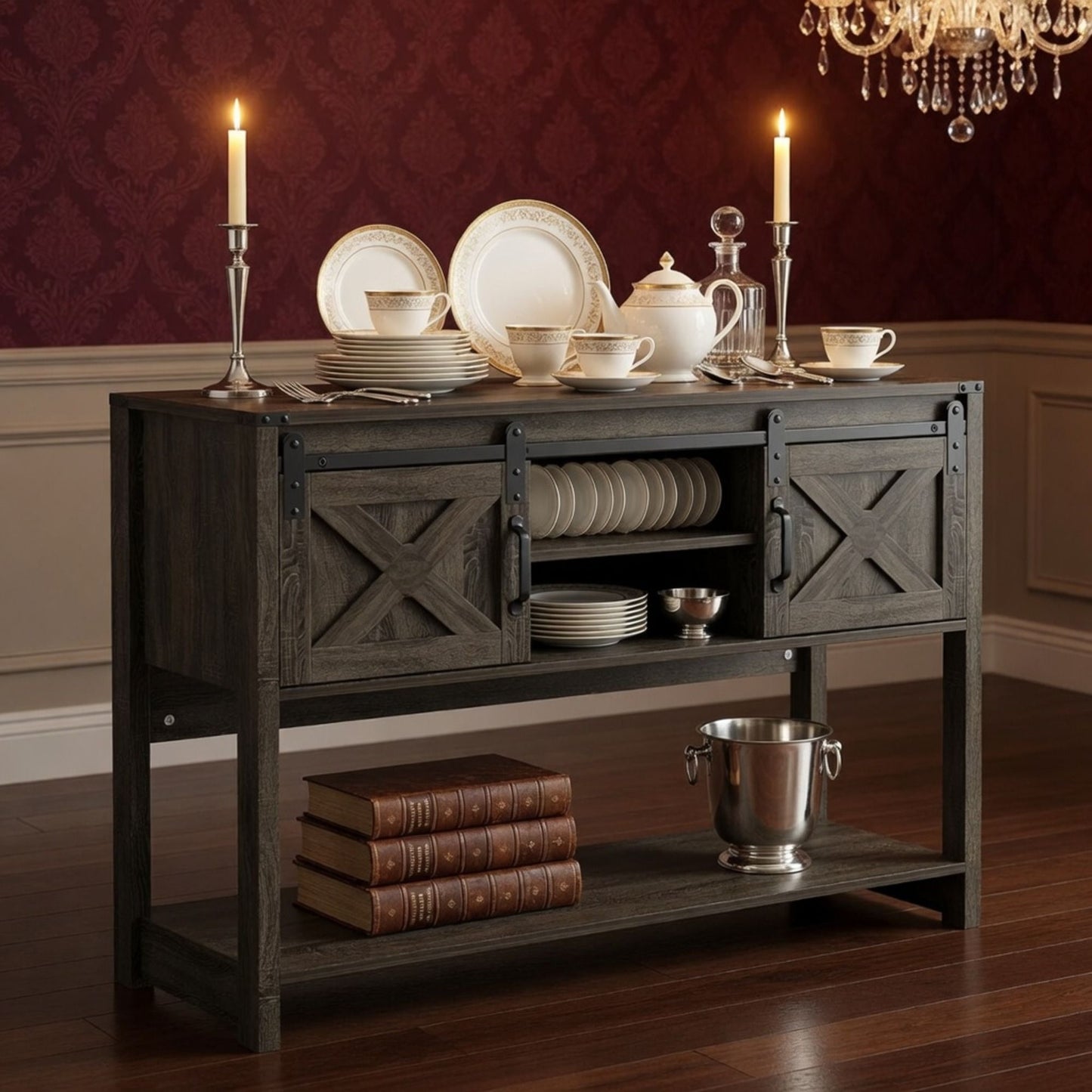 Farmhouse Entryway Table With Sliding Barn Door