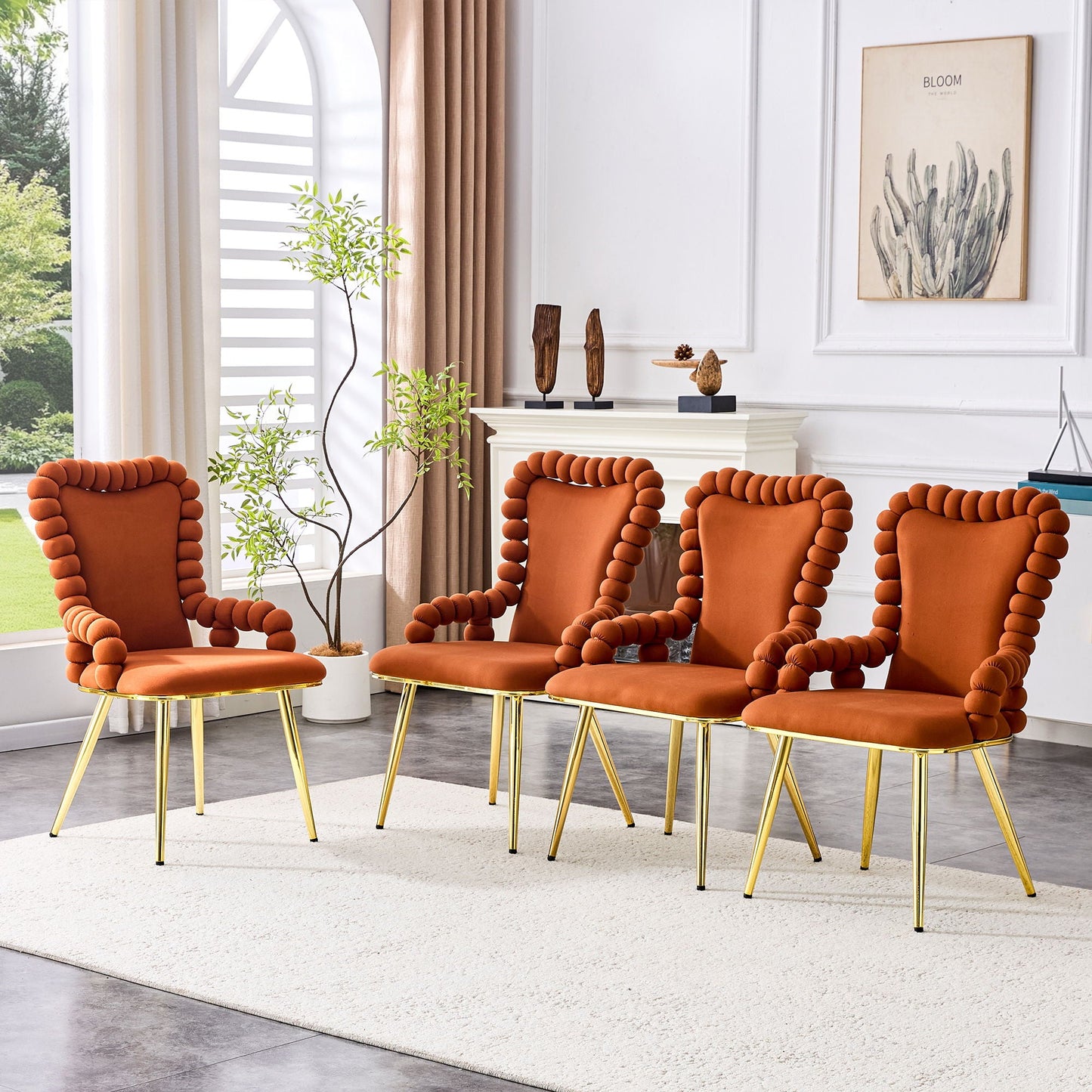 Puffy Bubble, Ball Chain Chair With Armrests For Dining Room (Set of 2)