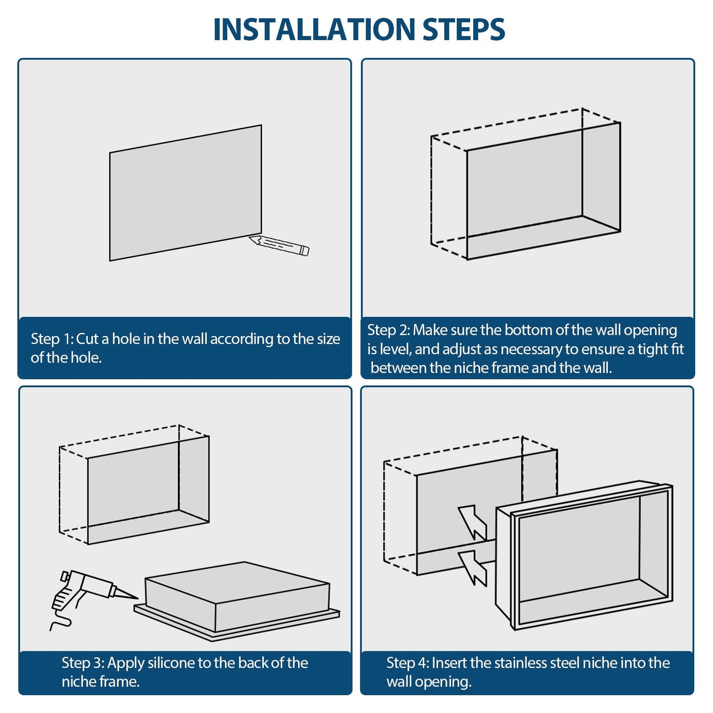 Modern Stainless Steel Shower Niche Double Shelf For Bathroom