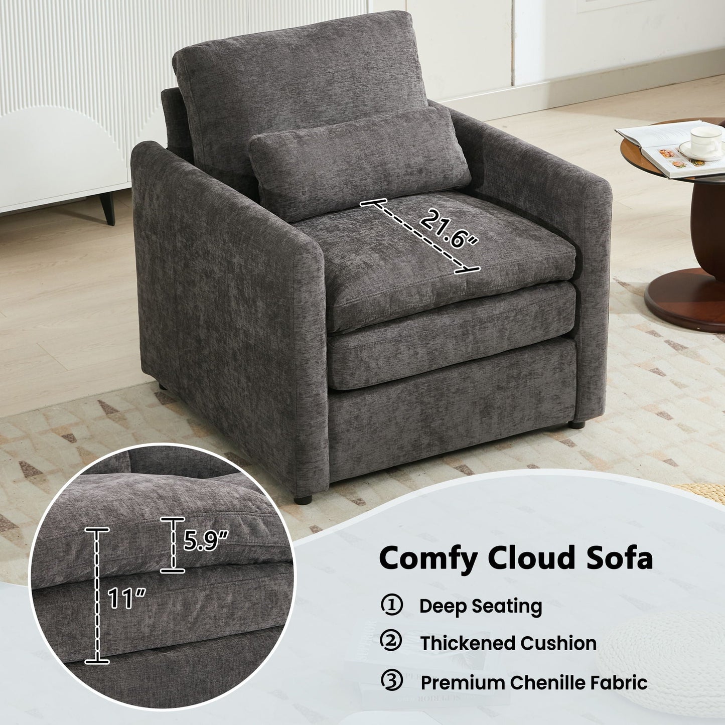 Cozy Upholstered Cushion Armchair For Living Room