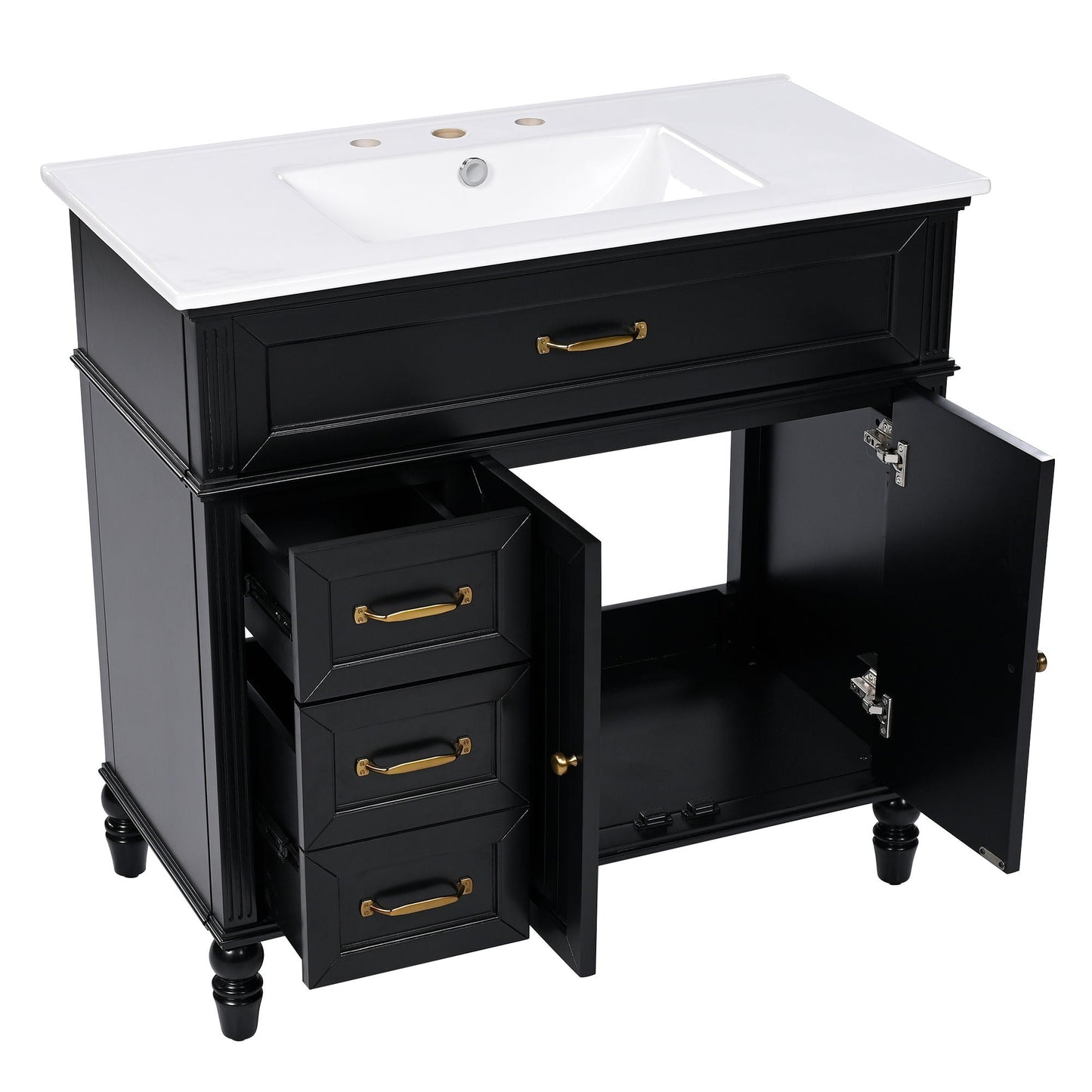Bathroom Vanity With Sink, 2 Doors 2 Drawers, Freestanding Design
