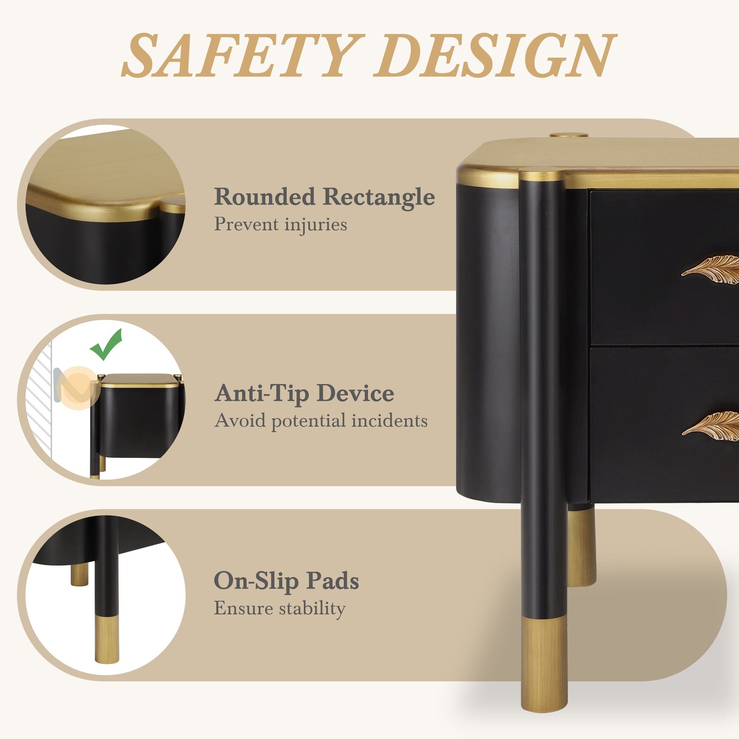 Contemporary 2 Drawers Nightstand with Curved Profile Design