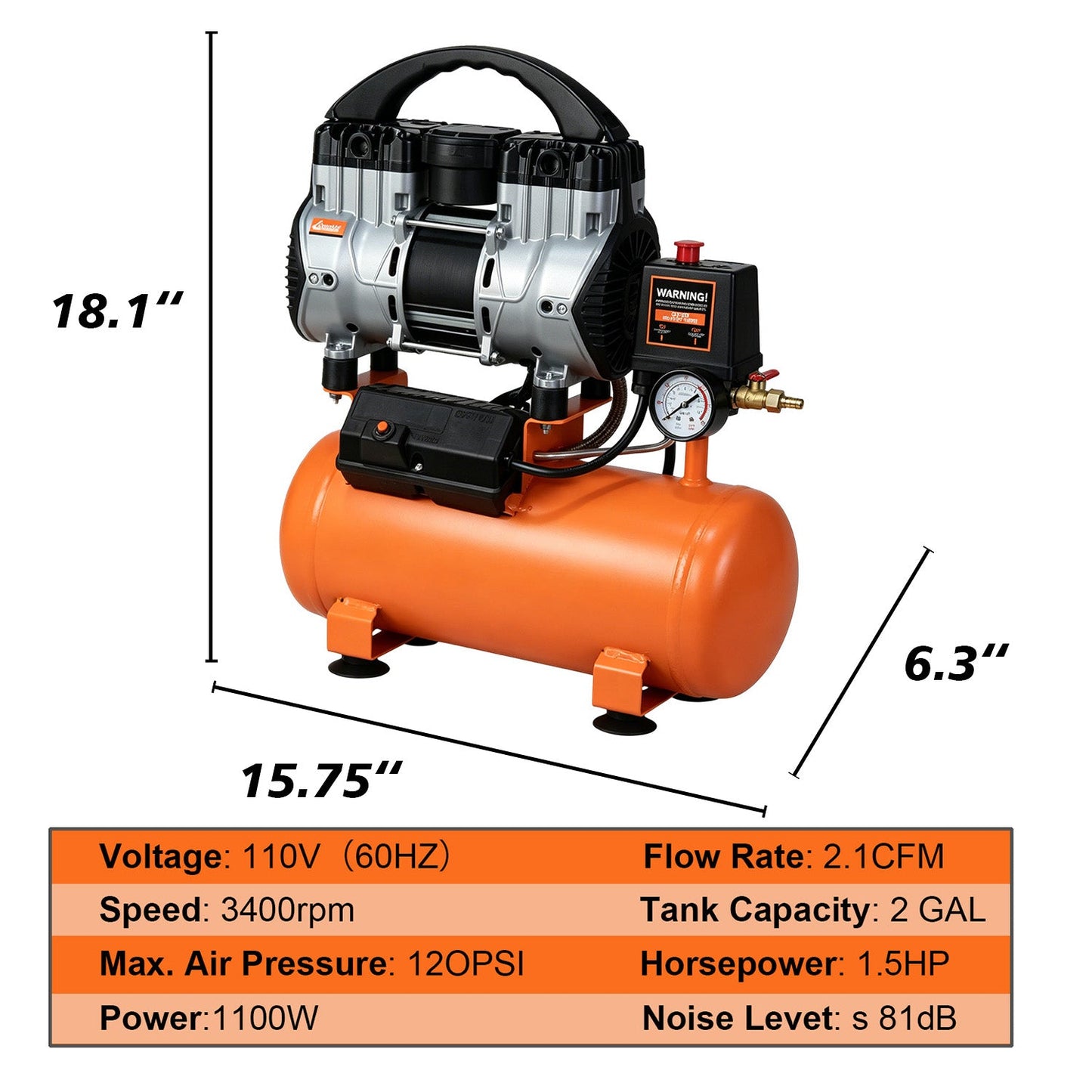 Quiet Low Noise Oil-Free Air Compressor