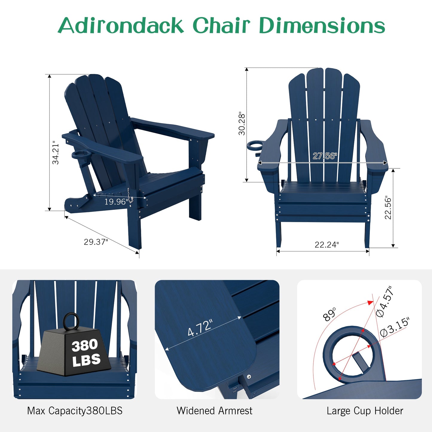 Adirondack Chair with Foldable Design and Built-In Cup Holder