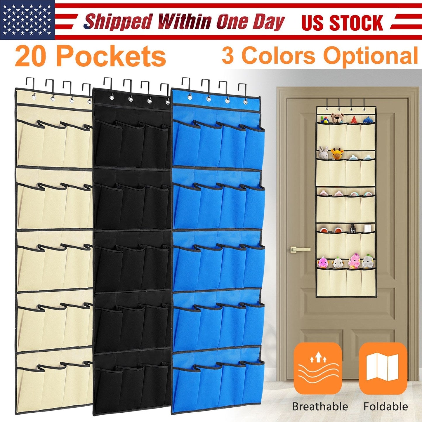 Over the Door Shoes Rack 20-Pocket Organizer 5-Layer Hanging Storage Shelf for Kids Shoes Closet Cabinet Slippers Small Toys