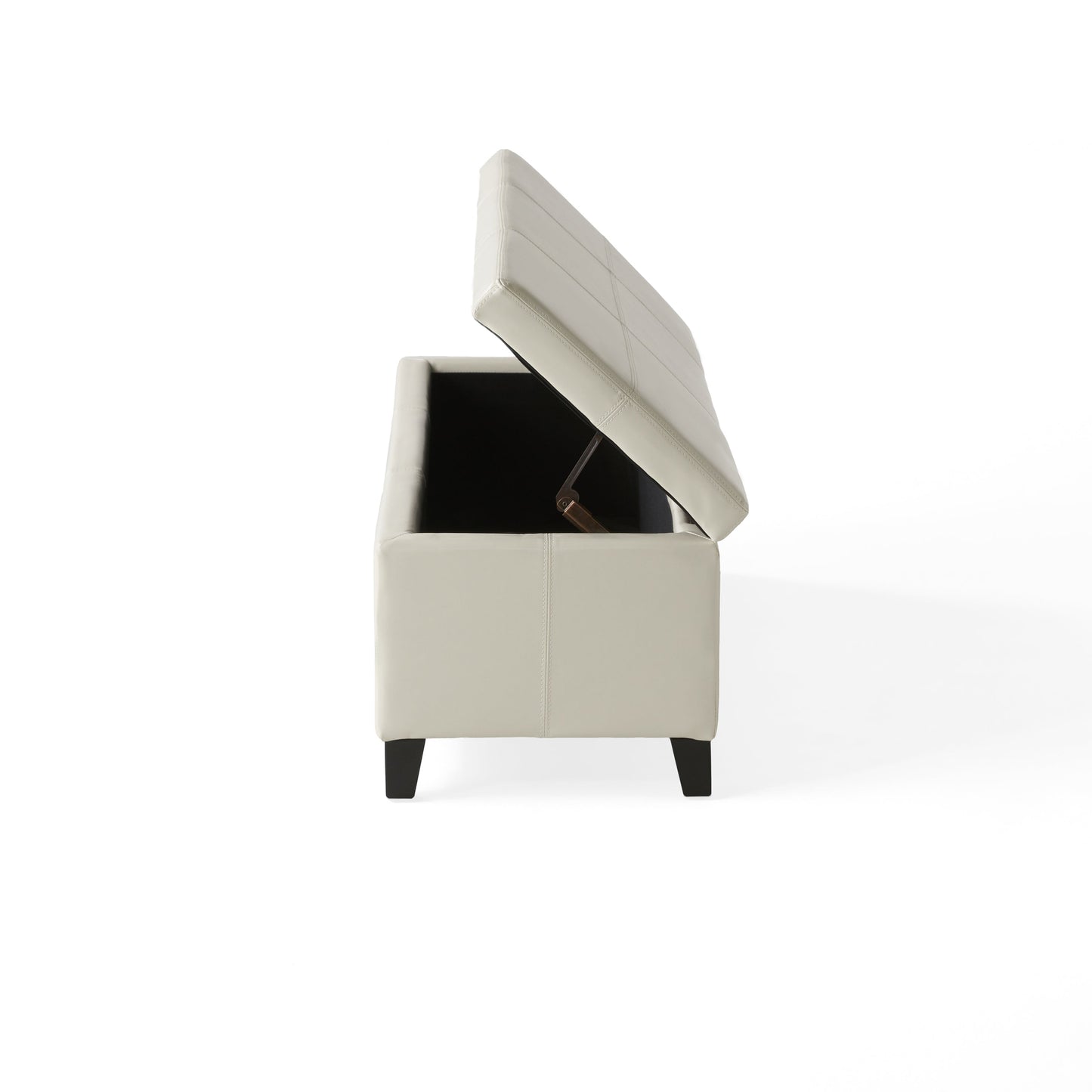 Upholstered PU Leather Storage Ottoman with Solid Wooden Legs