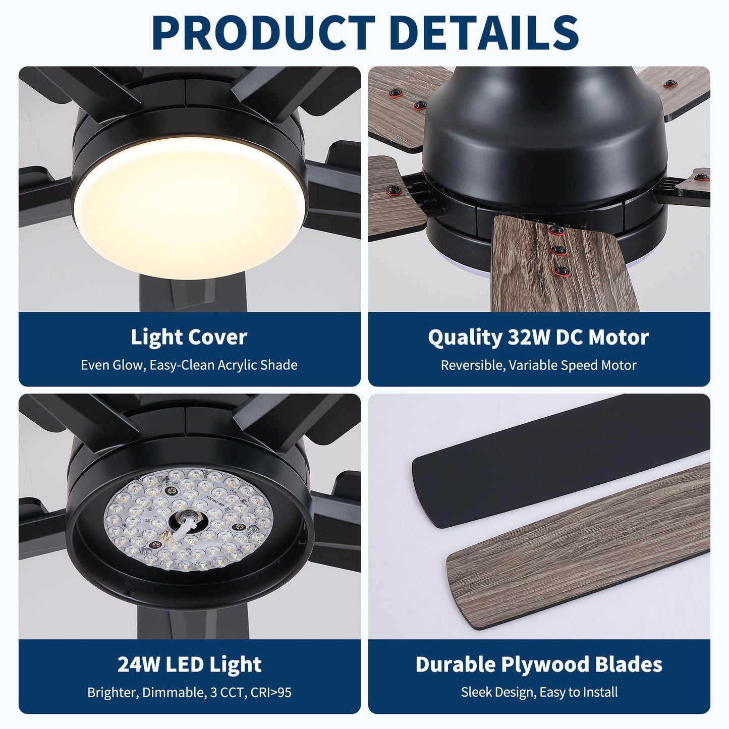 Mordern Flush Mount Ceiling Fan With Light And Remote Control