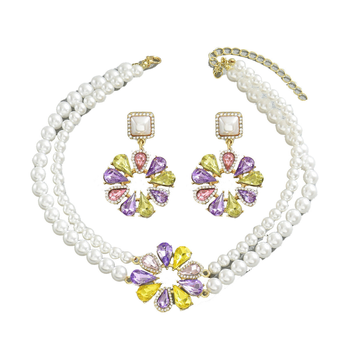 Cross-border Vintage Commute Style Women Jewelry Set, Floral Design Versatile Niche Premium Texture Beaded Matching Necklace & Earrings
