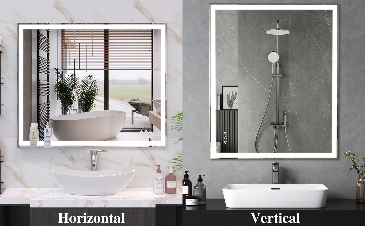 LED Bathroom Vanity Mirror Wall Mounted Adjustable / Warm / Natural Lights Anti-Fog Touch Switch With Memory Modern Smart Large Bathroom Mirrors