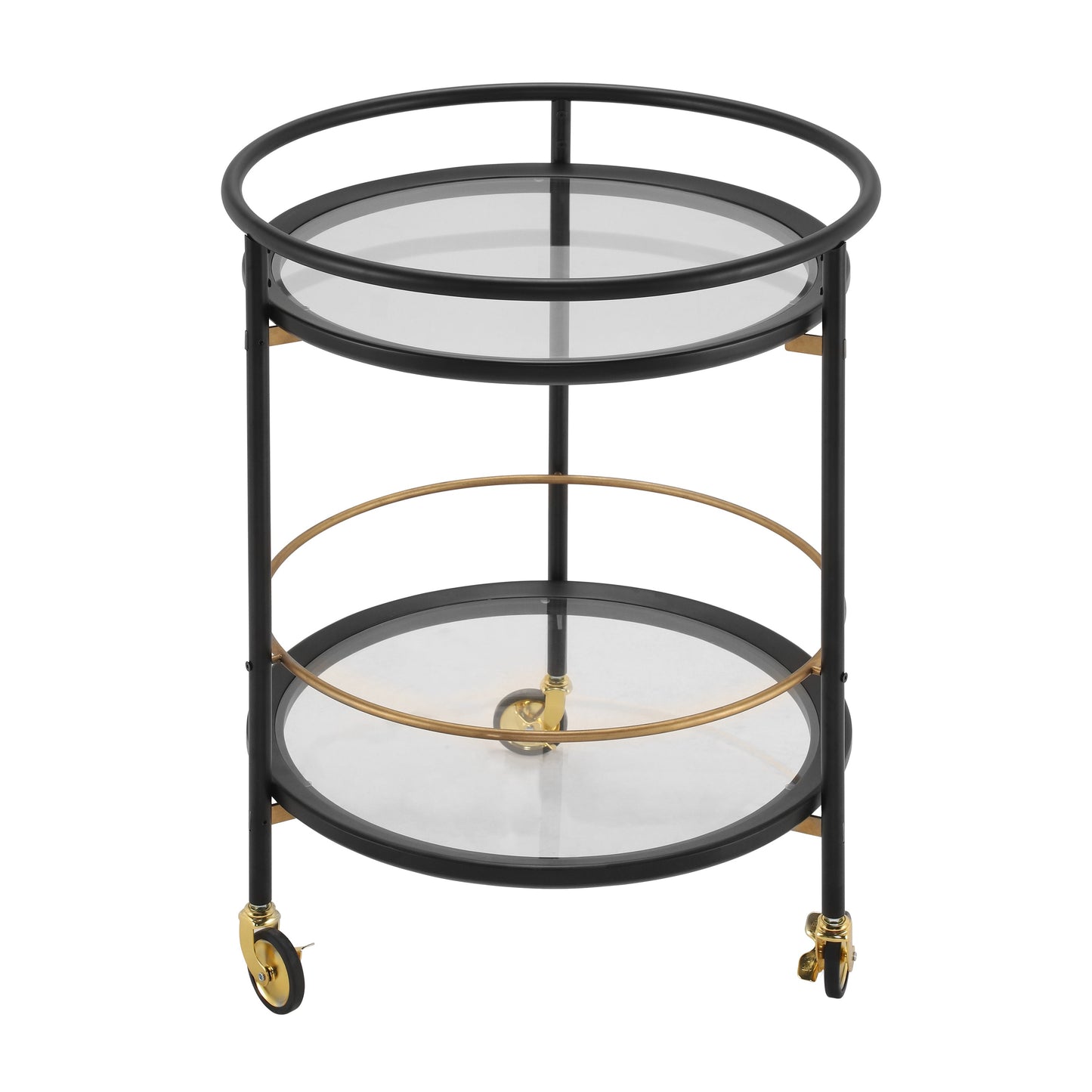 Modern Round Bar Cart with Tempered Glass Shelves
